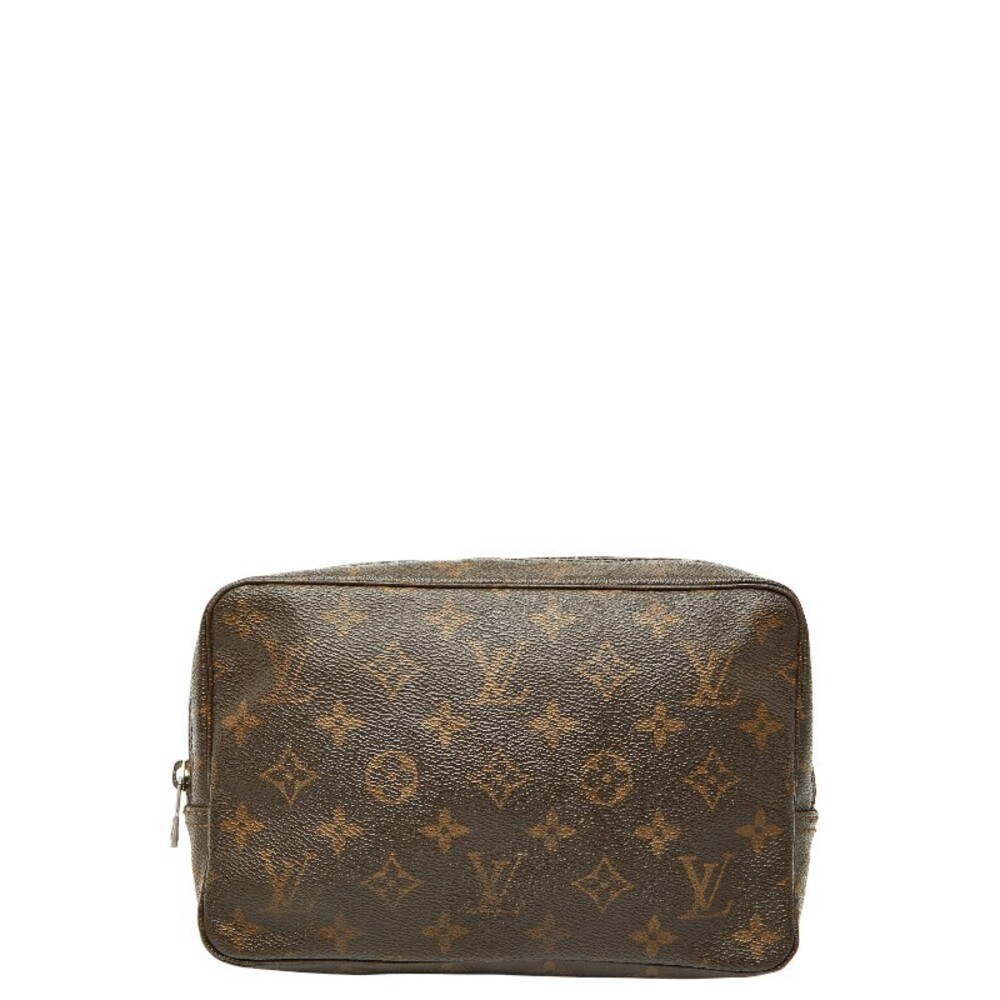 Louis Vuitton Monogram Trousse Toilette Pouch Clutch Brown Leather